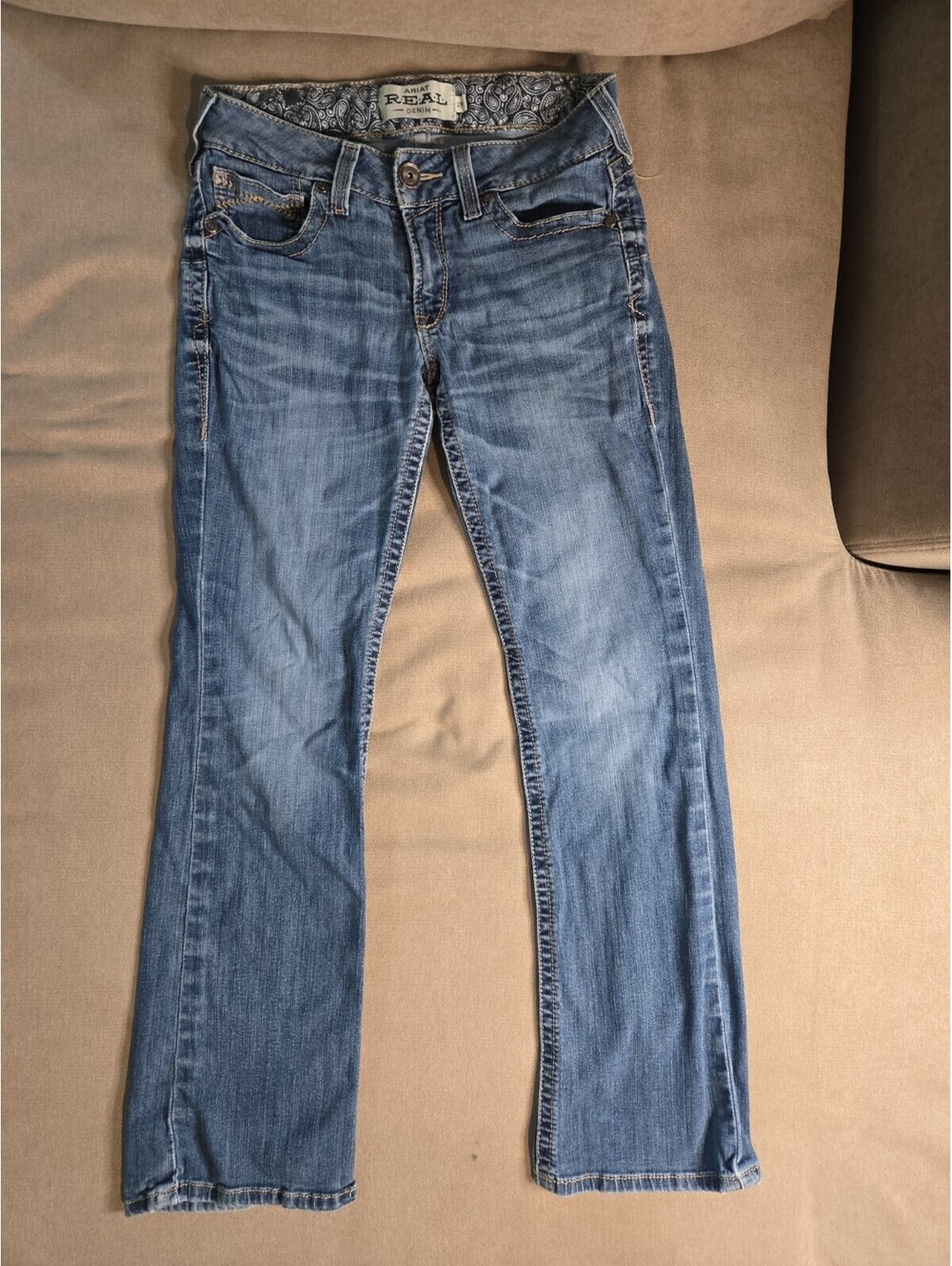 Ariat Real Mid Rise Boot Entwined Jeans Womens 29R Blue Denim Bootcut